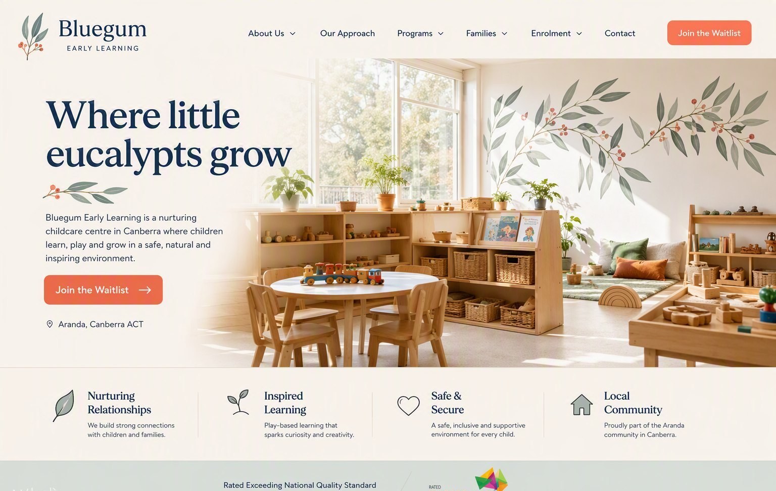 Bluegum Early Learning website with waitlist enrolment