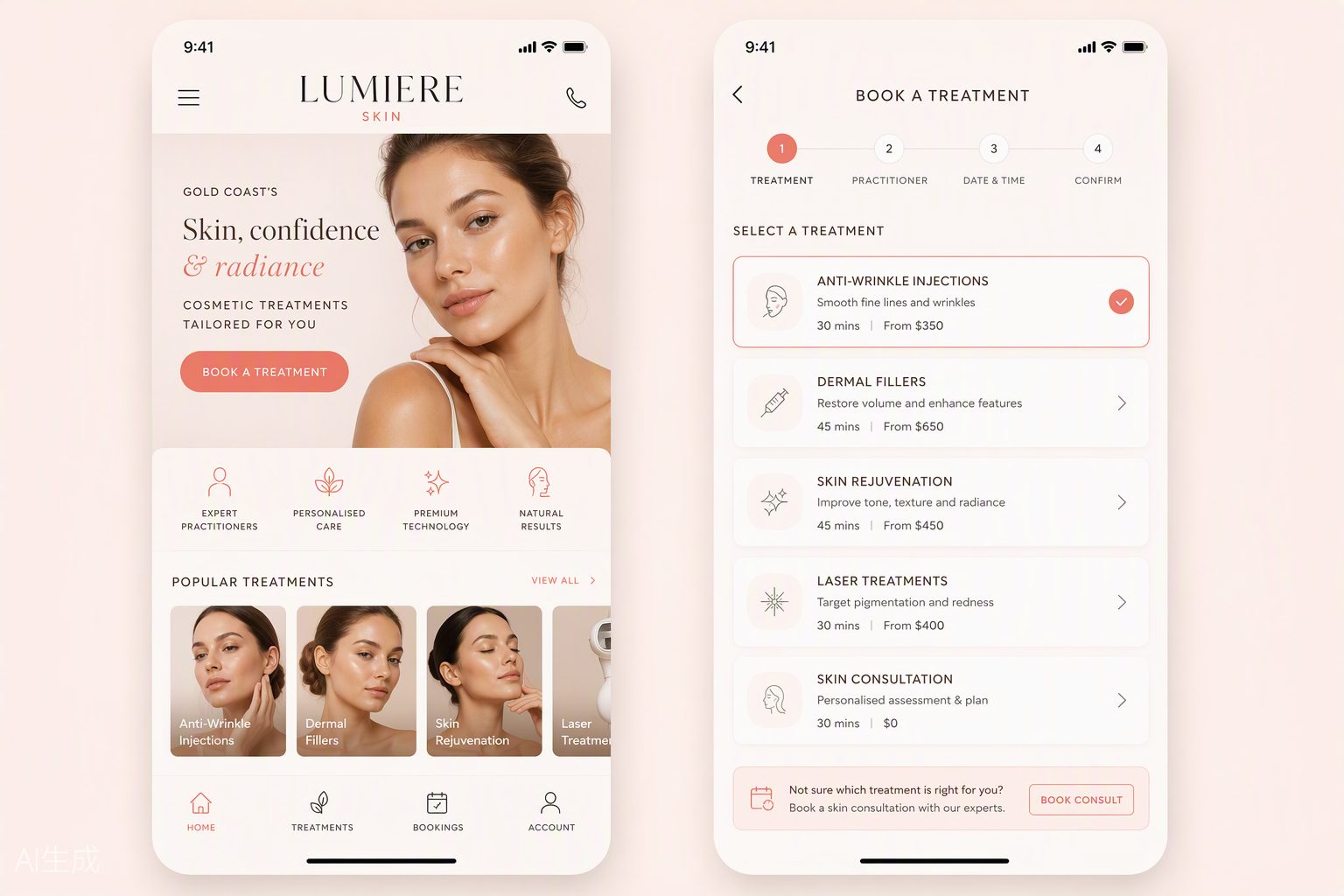 Lumiere Skin clinic website and mobile booking flow