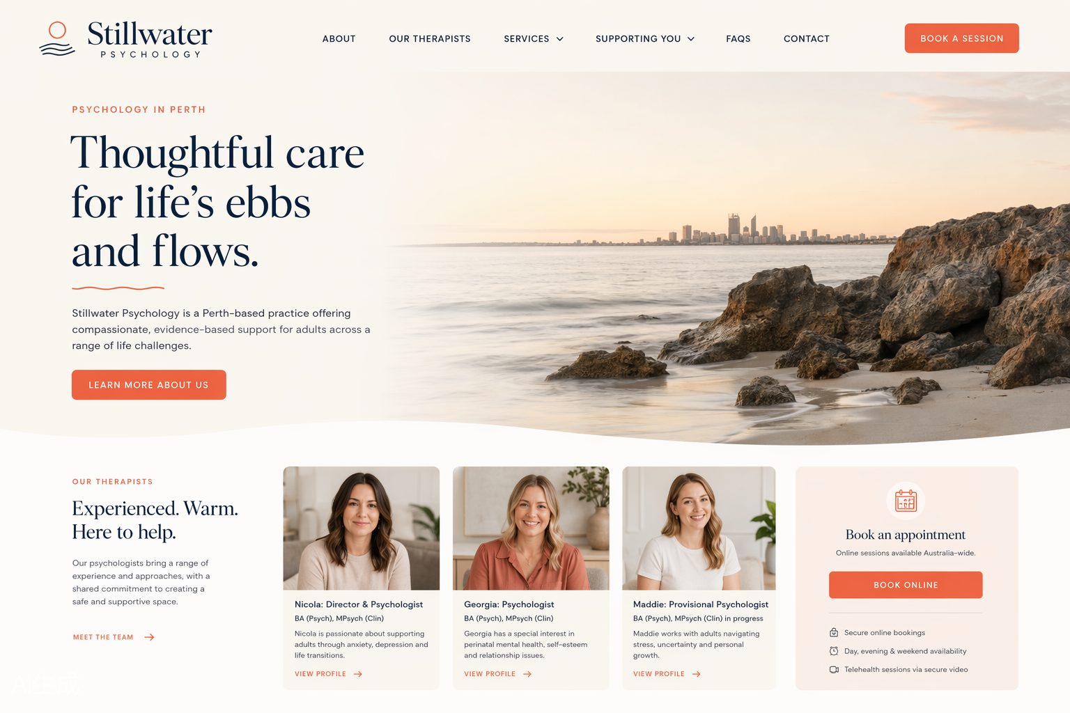 Stillwater Psychology website with session booking